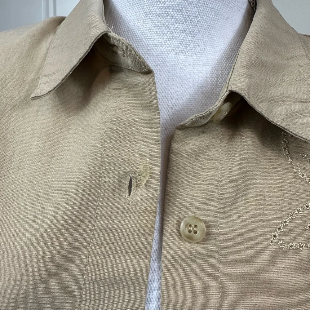 Vintage Alfred Dunner Linen Blend Embroidered Floral Beaded Button Down Size 10P